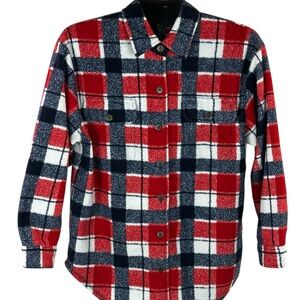 Vintage Blast Red Plaid Fleece Shacket – Americana / Cozy Cabin SZ S